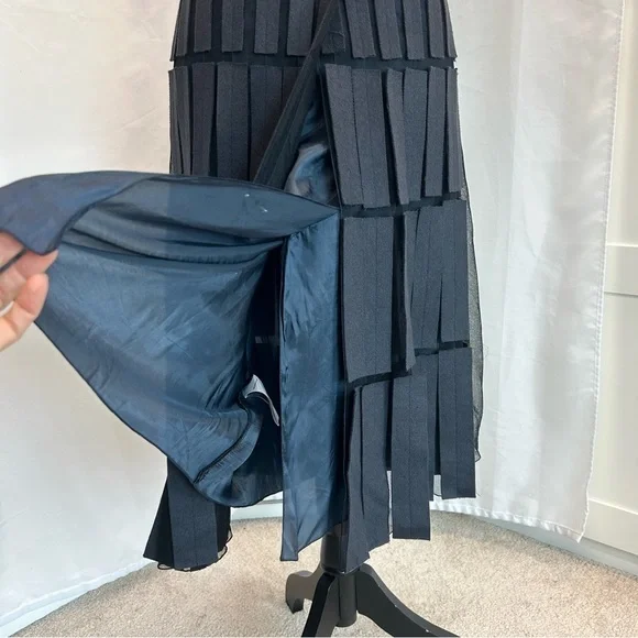 Akris navy blue Mesh-Patchwork Wrap midi Skirt Sz 8